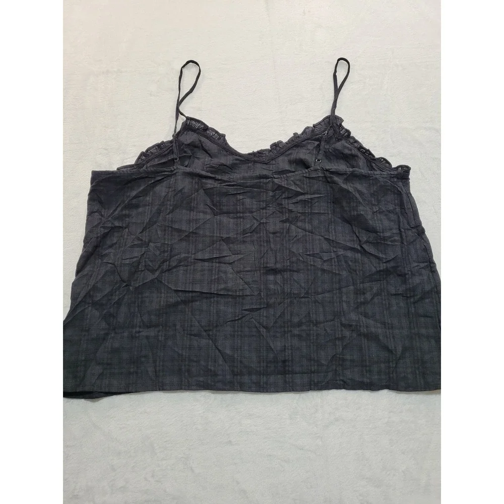 NWT ana Camisole Top Womens XXL black Plaid Ruffle Trim Cotton Rayon Tank Y2K